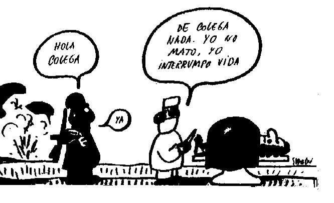 ABORTAR=ASESINAR
El aborto es un asesinato, pues se mata a una persona con premeditacin (se prepara reflexivamente, tal como lo marca la ley con su procedimiento, y se perpetra un delito, aunque sin pena, como tambin indica la ley) y alevosa pues no hay riesgo para los asesinos. 
R.A.E.: 
- asesinato. 1. m. Accin y efecto de asesinar. 
- asesinar. (De asesino). 1. tr. Matar a alguien con premeditacin, alevosa, etc. 
- premeditacin. (Del lat. praemeditatio, -onis). 1. f. Accin de premeditar. 
- premeditar. (Del lat. praemeditari). 1. tr. Pensar reflexivamente algo antes de ejecutarlo. 2. tr. Der. Proponerse de caso pensado perpetrar un delito, tomando al efecto previas disposiciones. 
- alevosa. (De alevoso). 1. f. Cautela para asegurar la comisin de un delito contra las personas, sin riesgo para el delincuente. Es circunstancia agravante de la responsabilidad criminal.
(recuerdese que el aborto voluntario sigue siendo delito tipificado aunque se le elimine la pena)